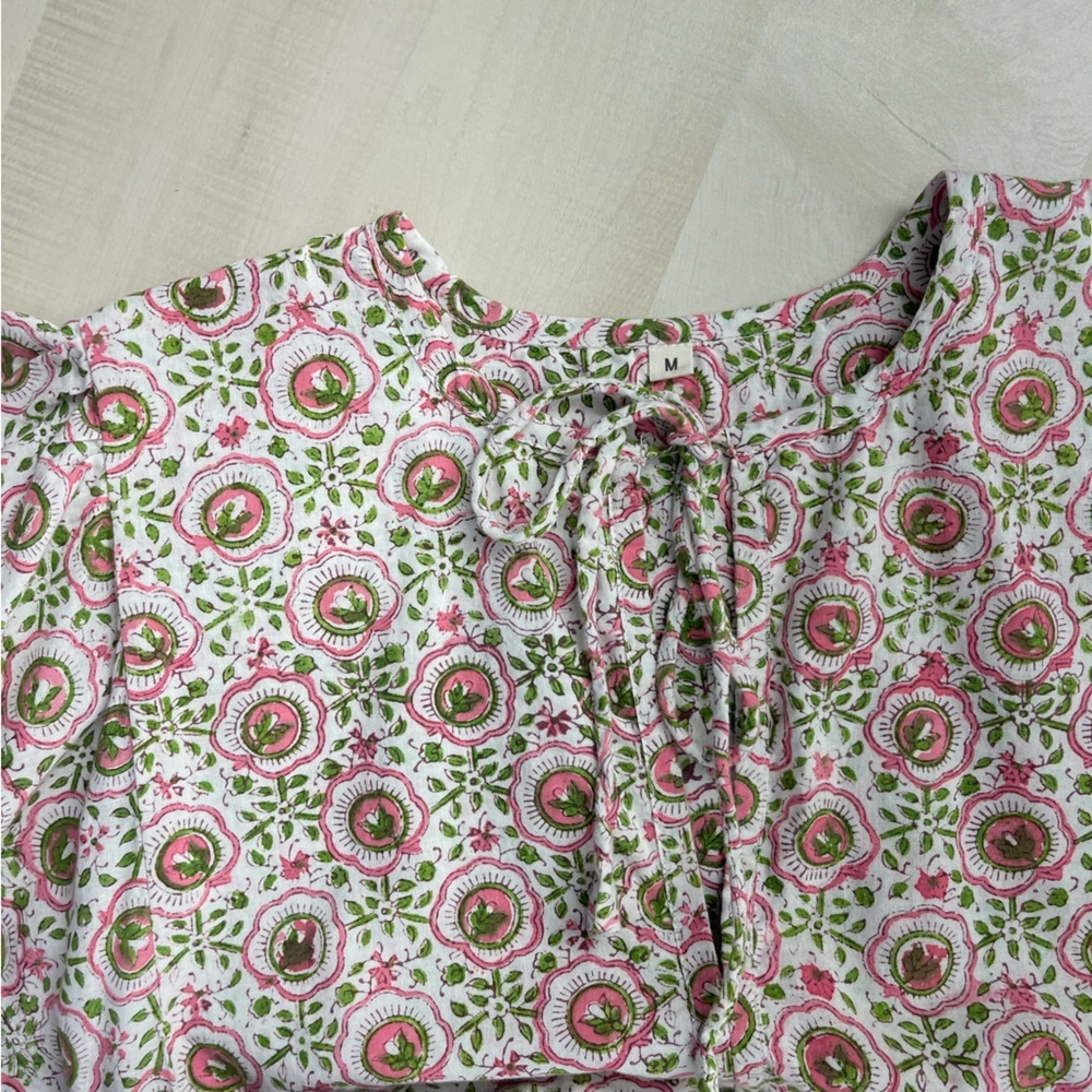 block print handmade India printed floral dress M Etsy pink green - Picture 4 of 8